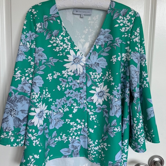 Tuckernuck L Large Green Floral Swing Top Blouse - Picture 1 of 13